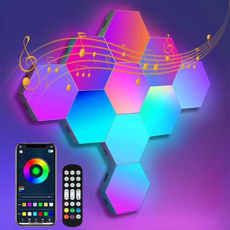 IFTHFOUR Hexagon LED Wall Light Panels: Smart RGB Color-Changing Hexagon Lights with App & Remote Control, Music Sync Mode,DIY Wall Decor for Bedroom, Gaming Room, Home Theater (8) - Image 1